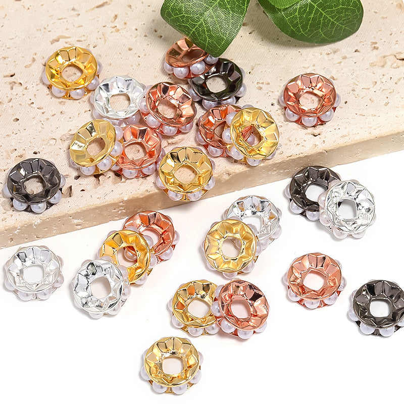 Wholesale 100pcs 17mm Pearl Round Straight Edge Diamond Ring Metal Spacer Beads Spacer